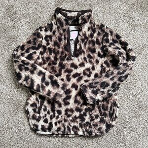 Cozy Sherpa Leopard Print Fleece Pullover size S